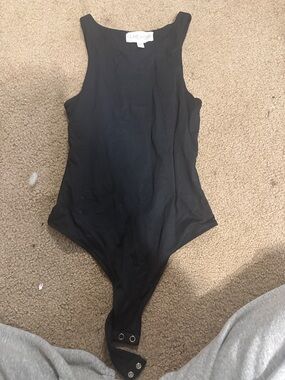 Olive & Oak Black High-Neck Ribbed Bodysuit